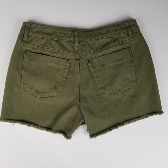 Women's A Loves A Anthropologie Distressed CutOff Denim Shorts Sz28 Olive Green - Picture 6 of 11